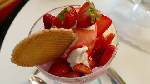 Ice cream sundae with wafers